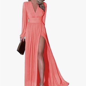 Amazon Coral Long Sleeve Evening Gown